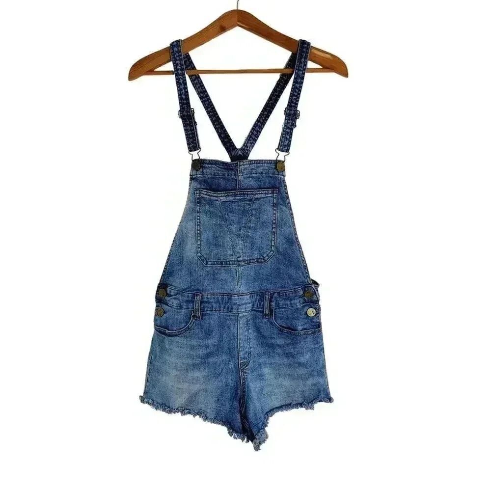 Ashley Mason Women's Acid Wash Denim Overall Shorts Country Western Size L - Picture 1 of 7